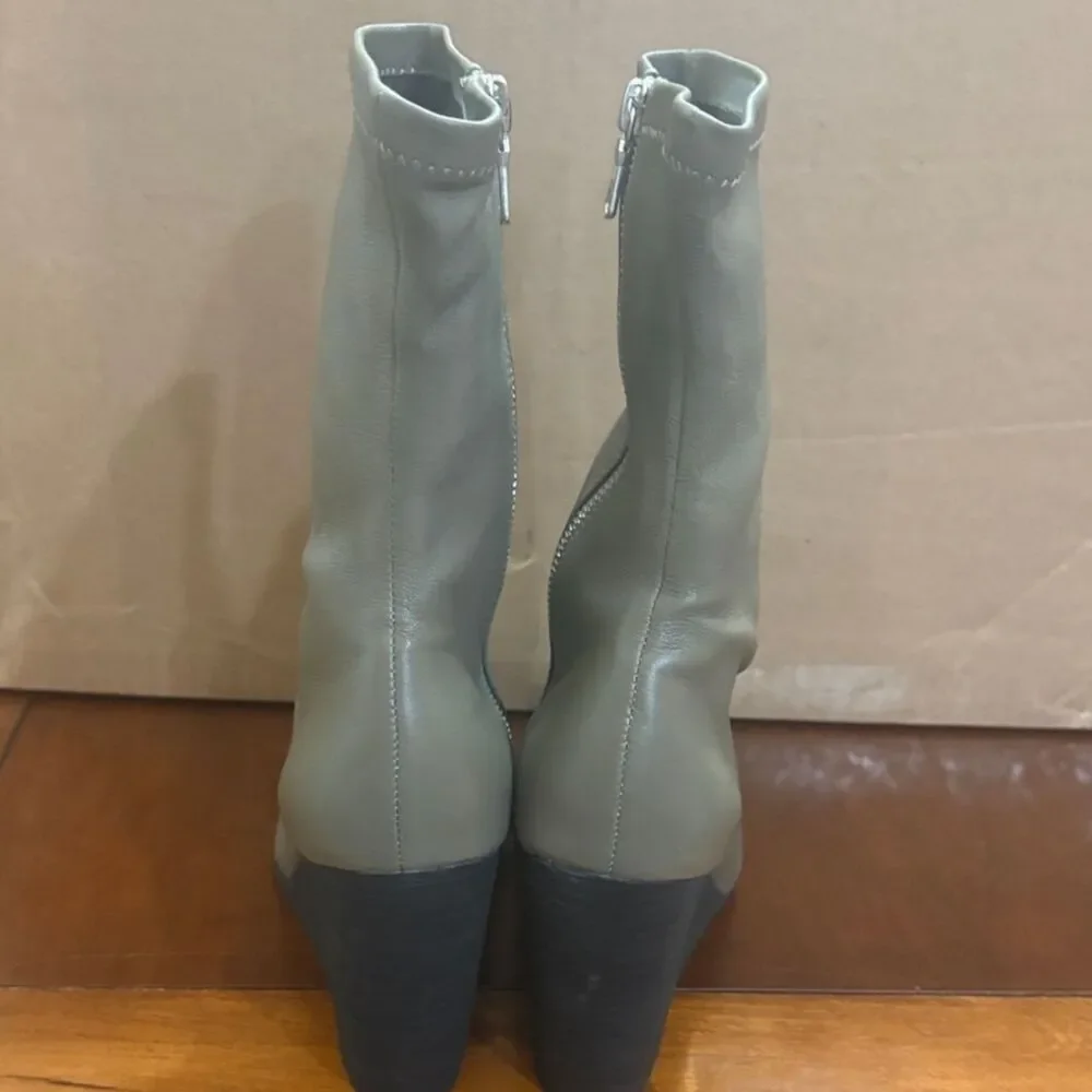 Rag & Bone Phoenix Sage Green Stretch Leather Wedge Boots Size 37.5 NWOT
